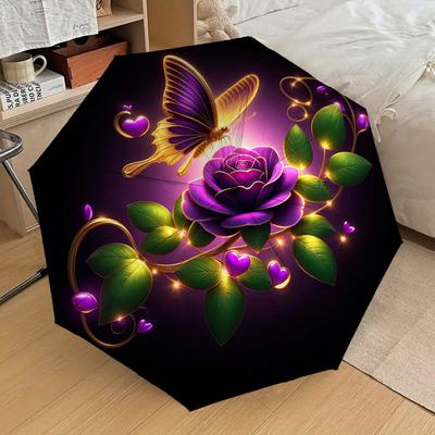 1pc Butterfly Rose Pattern Umbrella  Automatic Opening and Closing Umbrella, High Quality Umbrella, Ideal Gift for Her 227