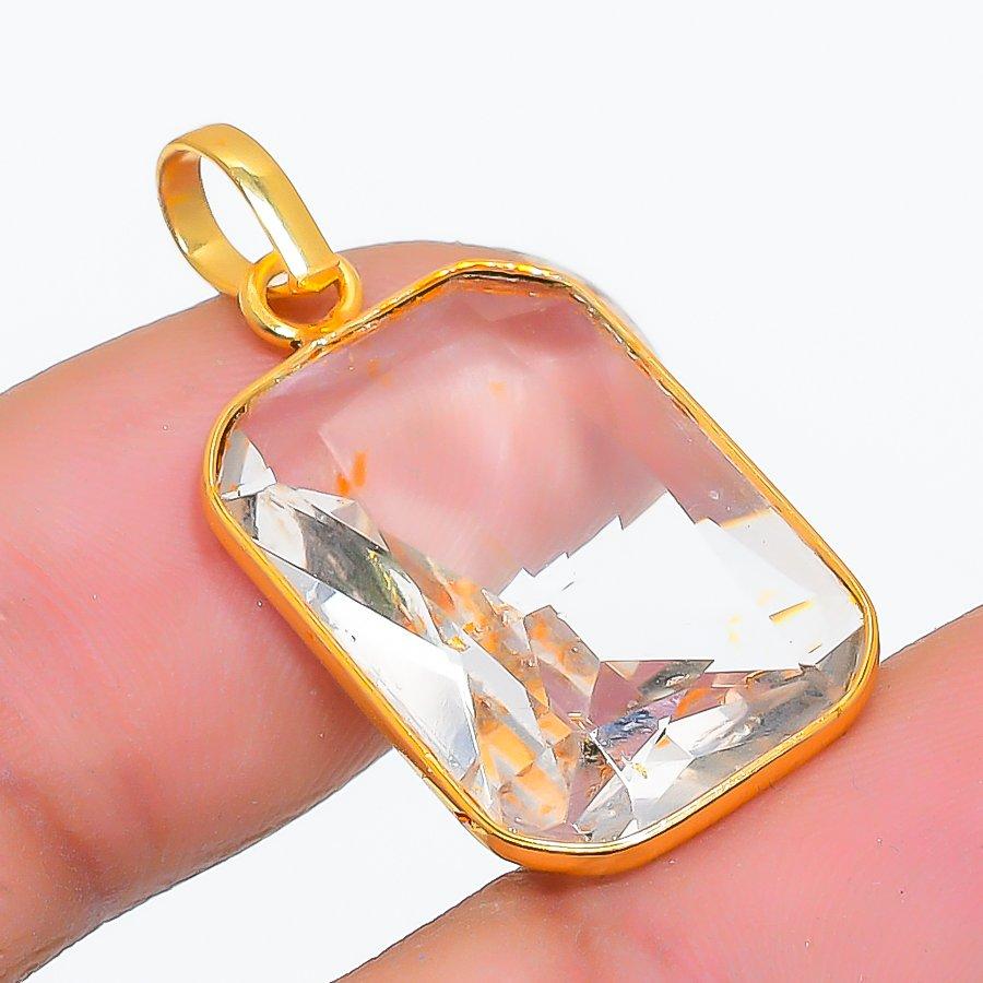 White Topaz Gemstone Handmade 925 Sterling Silver Jewelry Pendant 1.26" GK-5127