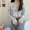 Sweater Rainbow Dye Striped Cropped Short Sweater Long Sleeve Knit V-Neck Loose Top Pullover Knit