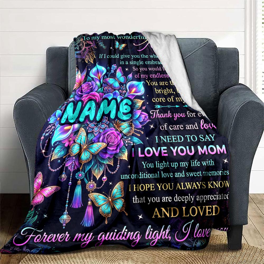 Mom'S Love And Gratitude Multi Purpose Personalized Text Soft Cozy Suitable For Sofa Couch Office Bed Picnics For All Occasions Modern Gift For Travel
