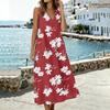 Women Sleeveless V Neck Dress with Pockets Split Hem Floral Print Cotton Linen Blend Casual Summer Midi Dress