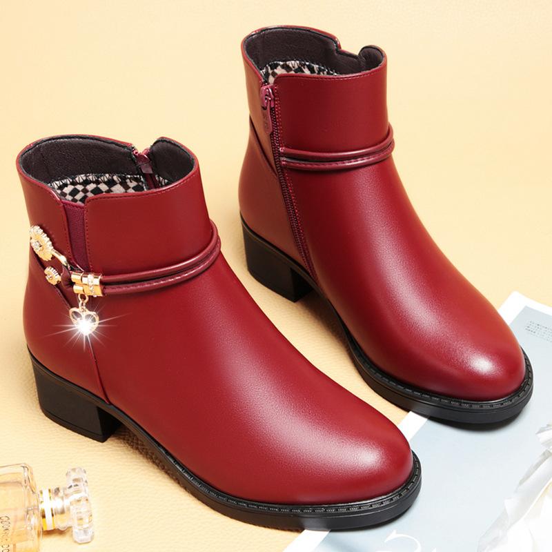 Fashion Women Boots 2024 Autumn/Winter Fashion Cotton Shoes Plus Velvet High Heeled Mom Ankle Boots Casual Comfort Warm Women Snow Boots