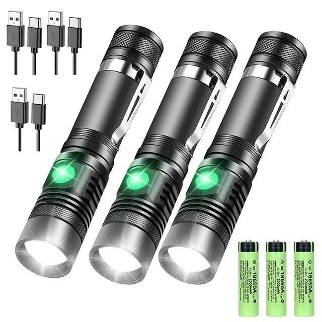 High Power Led Flashlights Zoomable Camping Torch With T6 LED Lamp Beads Waterproof 4 Lighting Modes Multi Function USB Charger