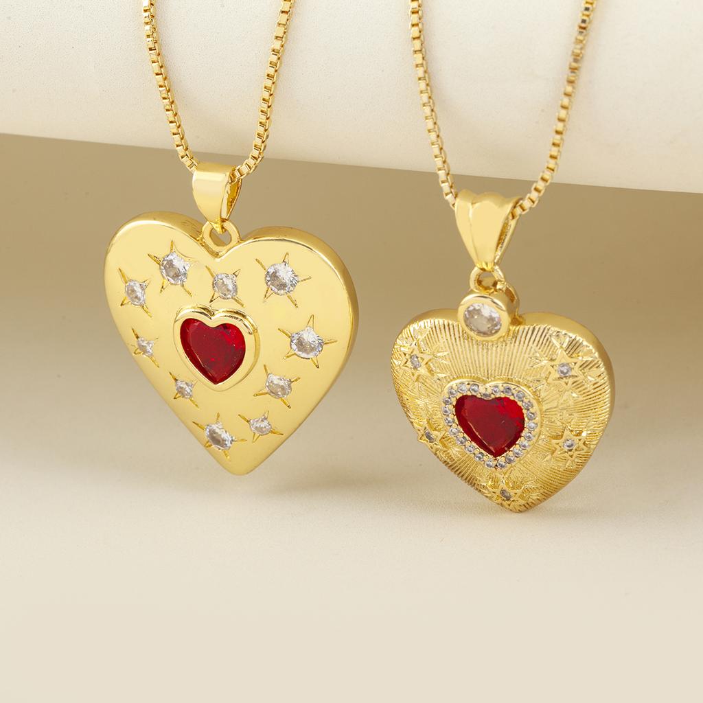 Nidin Light Luxury 3 Styles Sparkling Zircon Heart Pendant Necklace Vintage Romantic Love Jewelry Gift For Women Girlfriend Wife