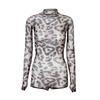 Woemn Latin Dance Body Mesh Top Jumpsuit Leopard Bodysuit Ballroom Dancing Leotard Latin Training Practice Wear Rumba Chacha
