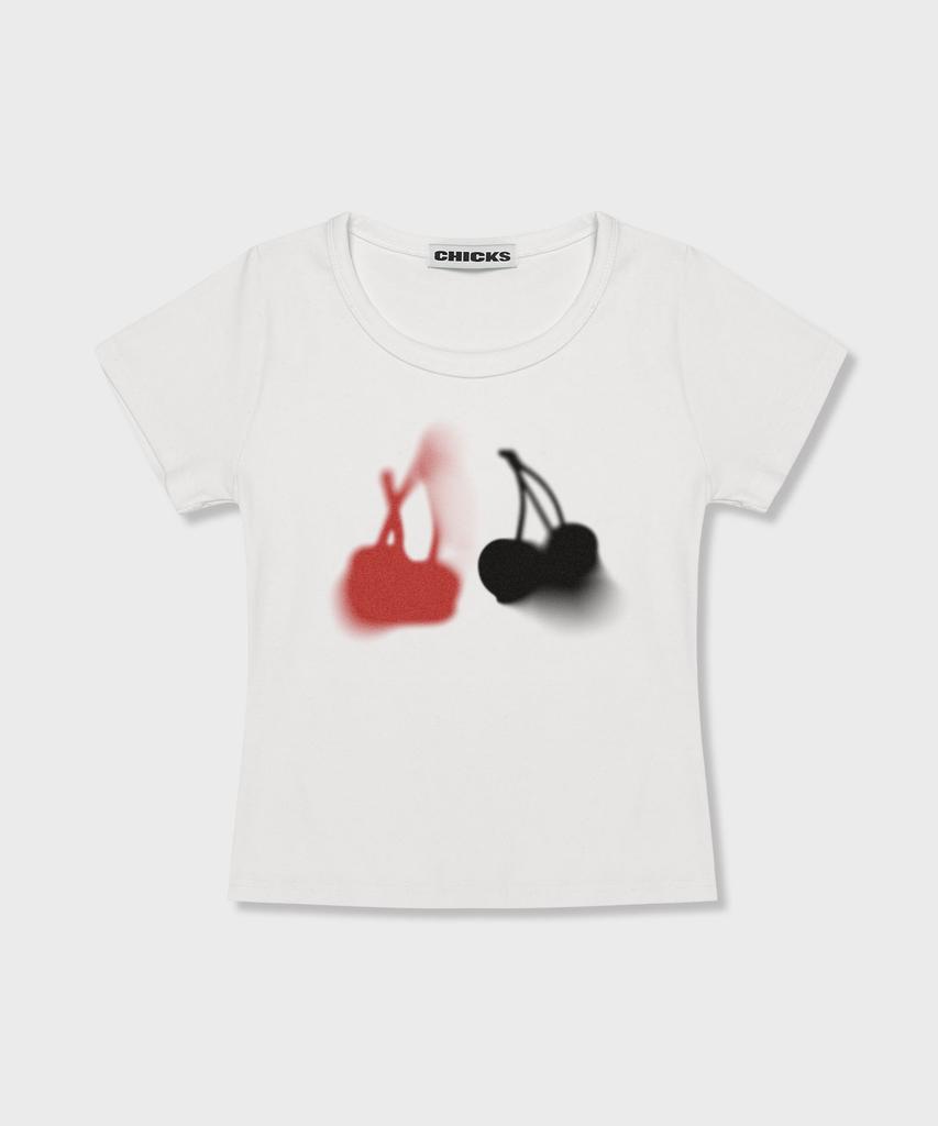 CHICKS Cherry Bloom Crop Slim Fit Short Sleeve T-Shirt Black