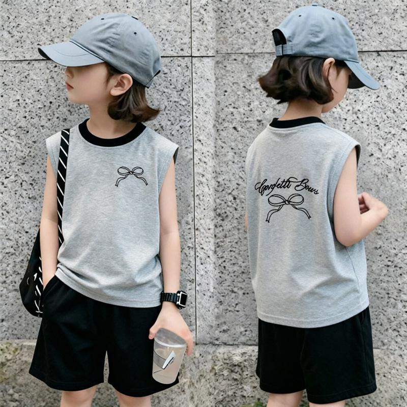 Girls' Summer Color Block Vest Set 2026 - Korean Style Sleeveless T-Shirt Two-Piece for Medium & Large Children