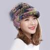 Autumn and Winter Rex Rabbit Fur Duckbill Hat with Rose Side Flower Women's Fox Fur Hat Knitted Warm Thick Fashion Hat with Brim
