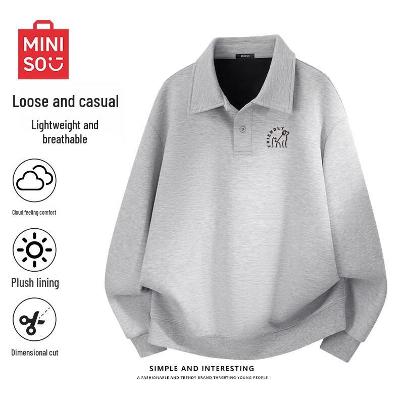 

MINISO Men s American Retro Lapel Fleece Sweatshirt 3XL