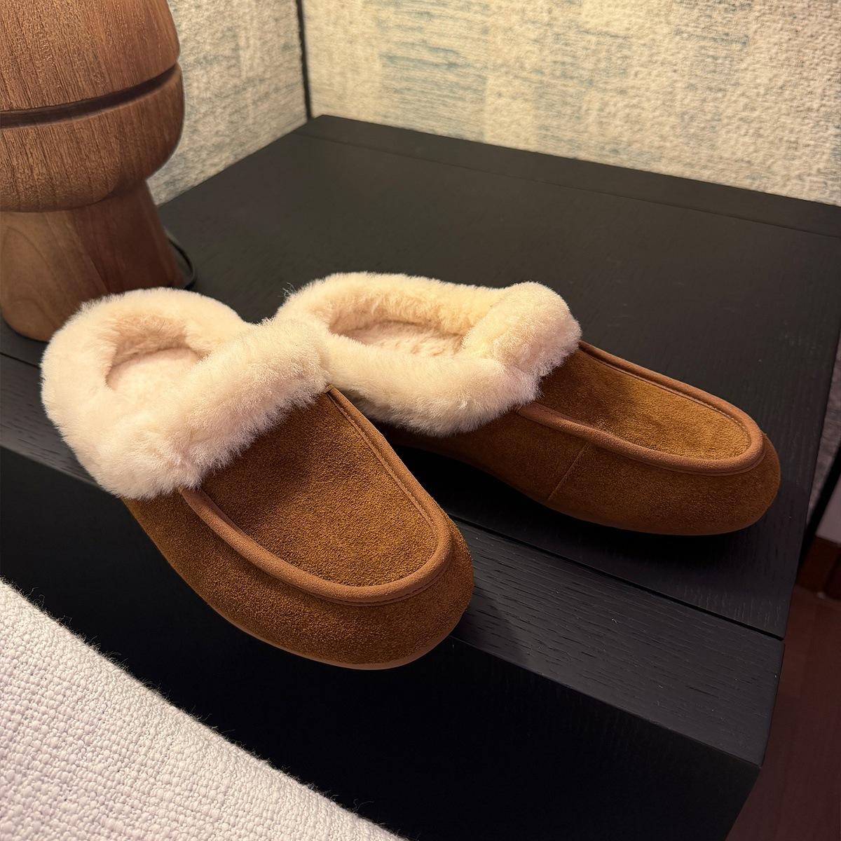 Retro round head flat-bottomed snow boots women s winter velvet warm cotton shoes non-slip 35