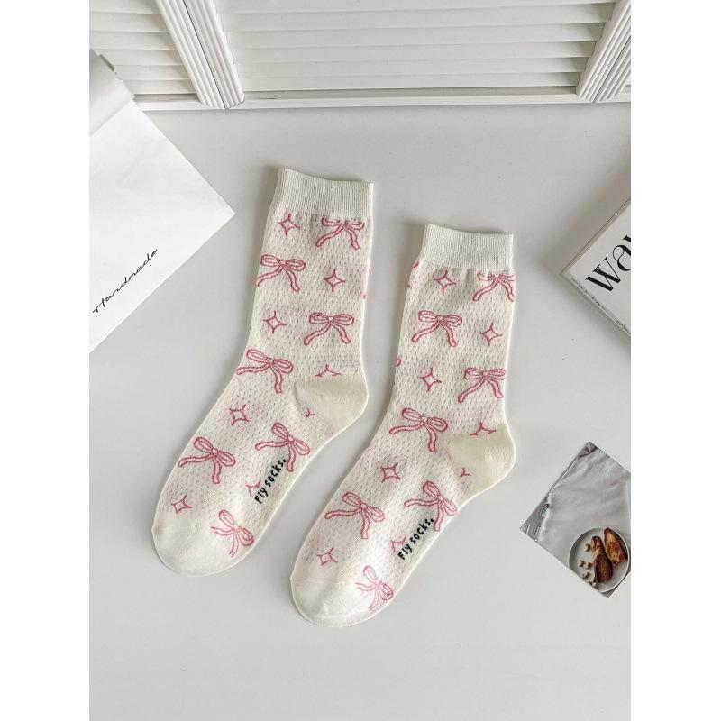 Kave Spring/Summer Sweet Lolita Ballet Style Ultrathin Breathable Socks For Women Lace Bow Piles Of Casual Socks one size