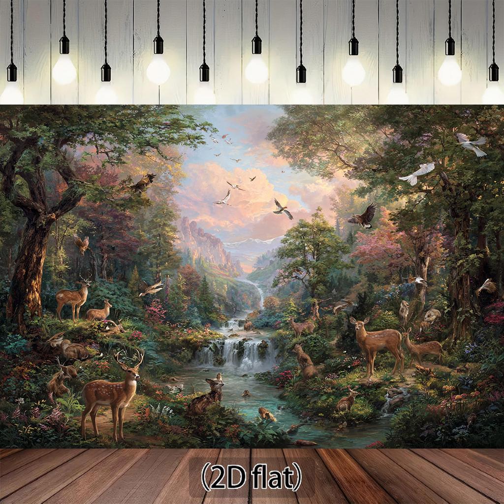 2D Flat Surface, 1 Piece. "Peaceful Forest Nature Theme Background Fabric, Suitable for Photography or Event Decoration"