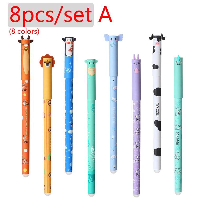 16 Styles Lovely Erasable Gel Pens with Animal Designs 8 colors Erase Ink Cute Refillable Pens for School Class Party Gift