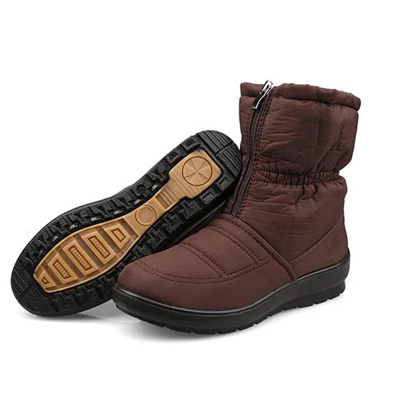 New Winter Shoes Women Snow Boots Flat Non-slip Waterproof Women Ankle Boots Warm Plush Big Size 42 Black Red Blue DX221