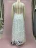 2025 European & American White Long V-Neck Lace Dress with Hollow Design