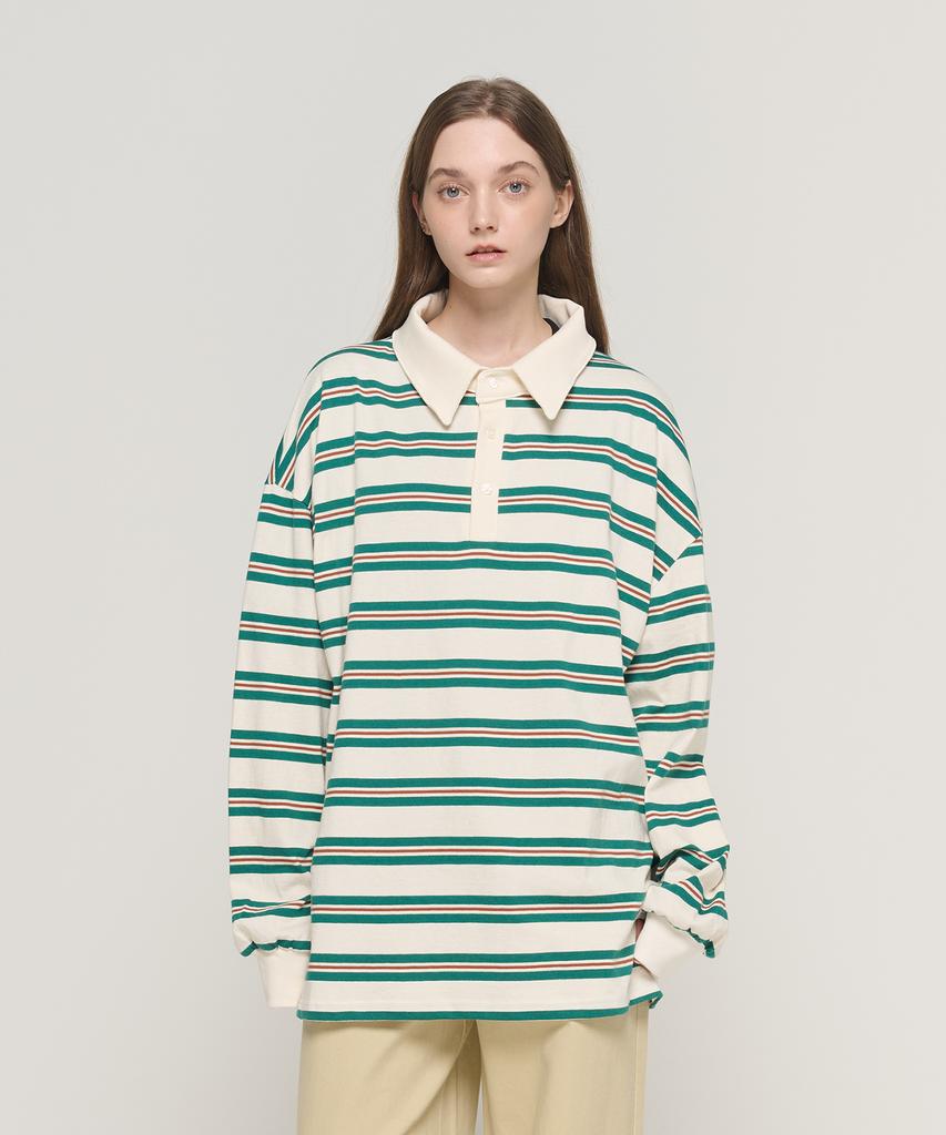 CARGOBROS FÜR DAMEN Gestreiftes lockeres Poloshirt (Elfenbein)
