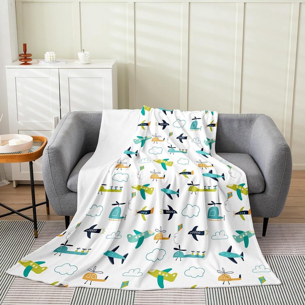 Cartoon-Flugzeug-Konzept digital bedruckte Polyester Schlafzimmer Samt Flanell Decke Vlies weiche Sofa-Abdeckdecken für Betten