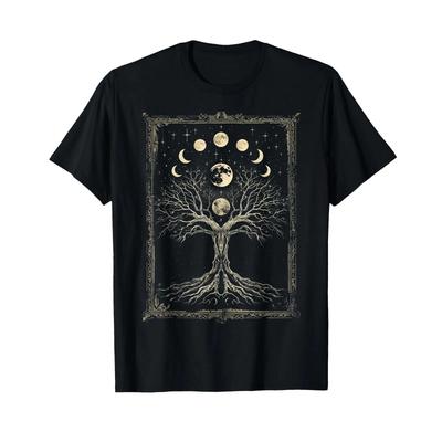 Yggdrasil Tree Of Life With Moon Phases T Shirt Vintage Unisex Homme Slightly Graphic Top For Everyday Wear Breathable