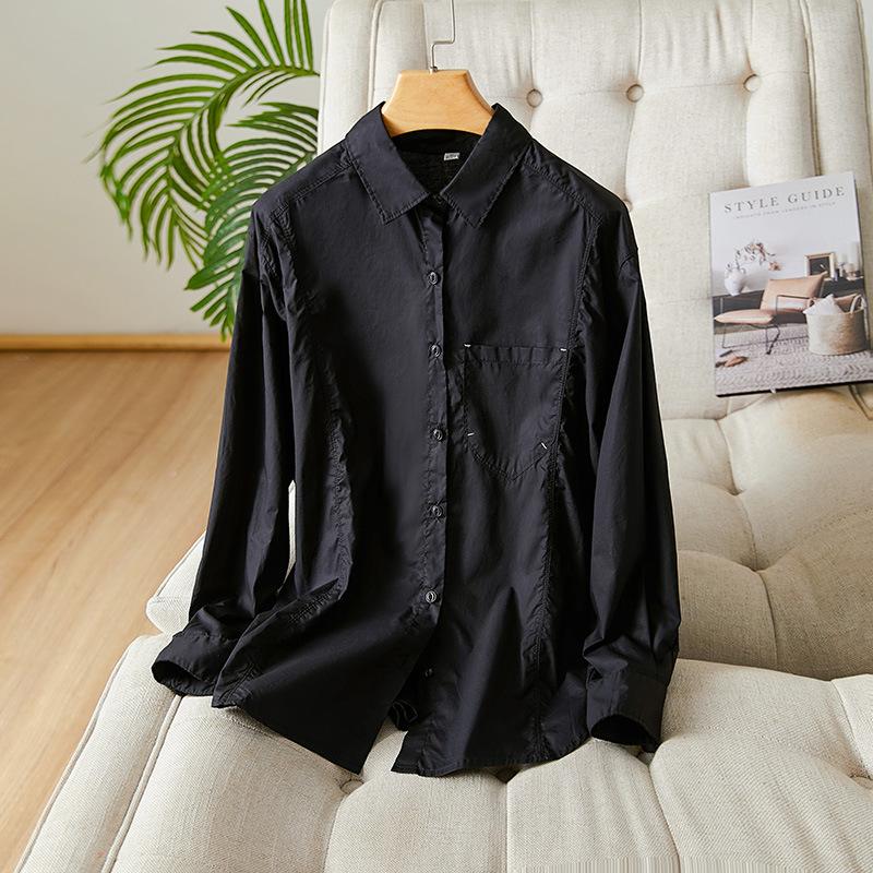 

Combed Cotton White Shirt for Women Long-sleeved Spring New Loose Slimming Top Temperament Shirt XXL чёрный