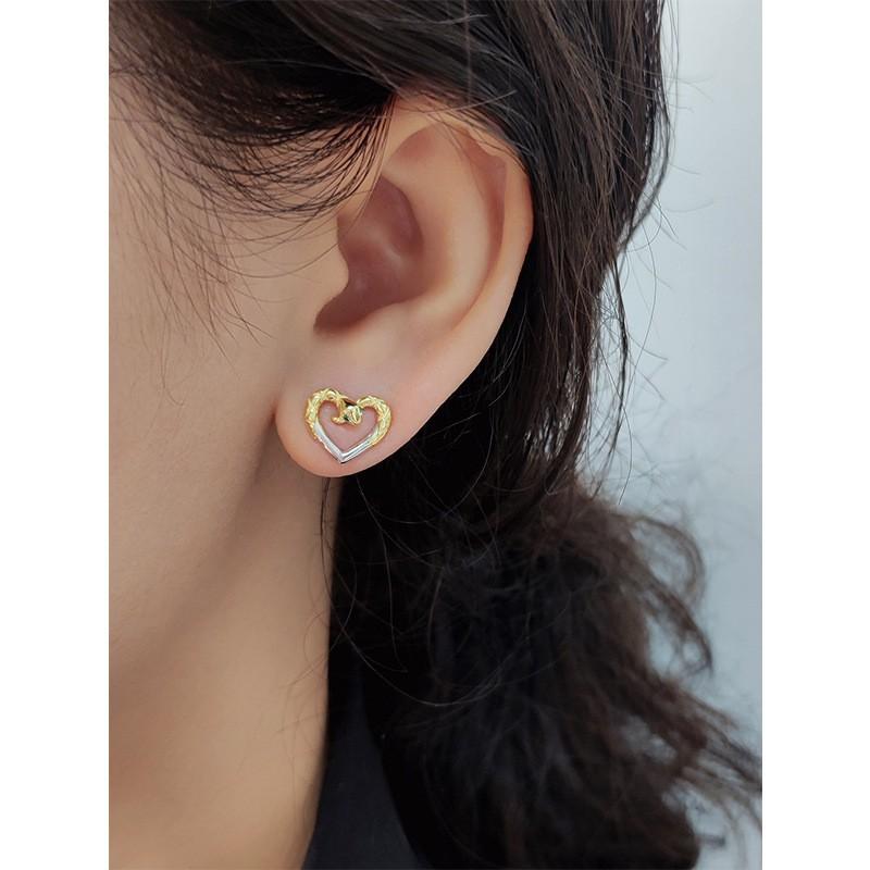 New 14K Gold-coated 925 Sterling Silver Earrings Wholesale Inlaid Zircon Heart-shaped Snake Stud Earrings Niche European and American Silver Jewelry