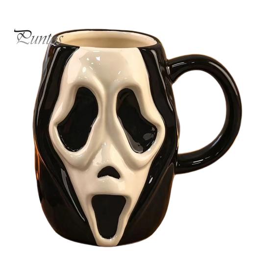 Interesting Niche Holiday Present Horror Face Ceramic Coffee Mug, Unique Mask Water Funny Daily Cup Cup, 385ml Capacity, Decorative Drinkware
