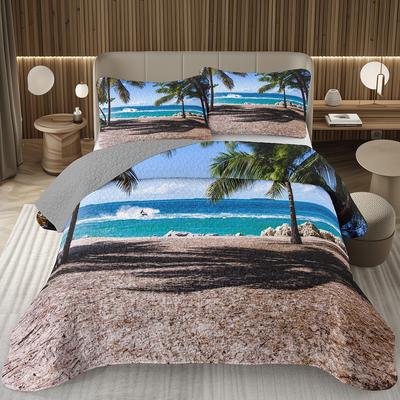 Beach Bedspread Tropical Palm Tree Coverlet Set,Sea Ocean Quilt Set Twin King Size Seaside Landscape Coastal Theme Bedding Sets