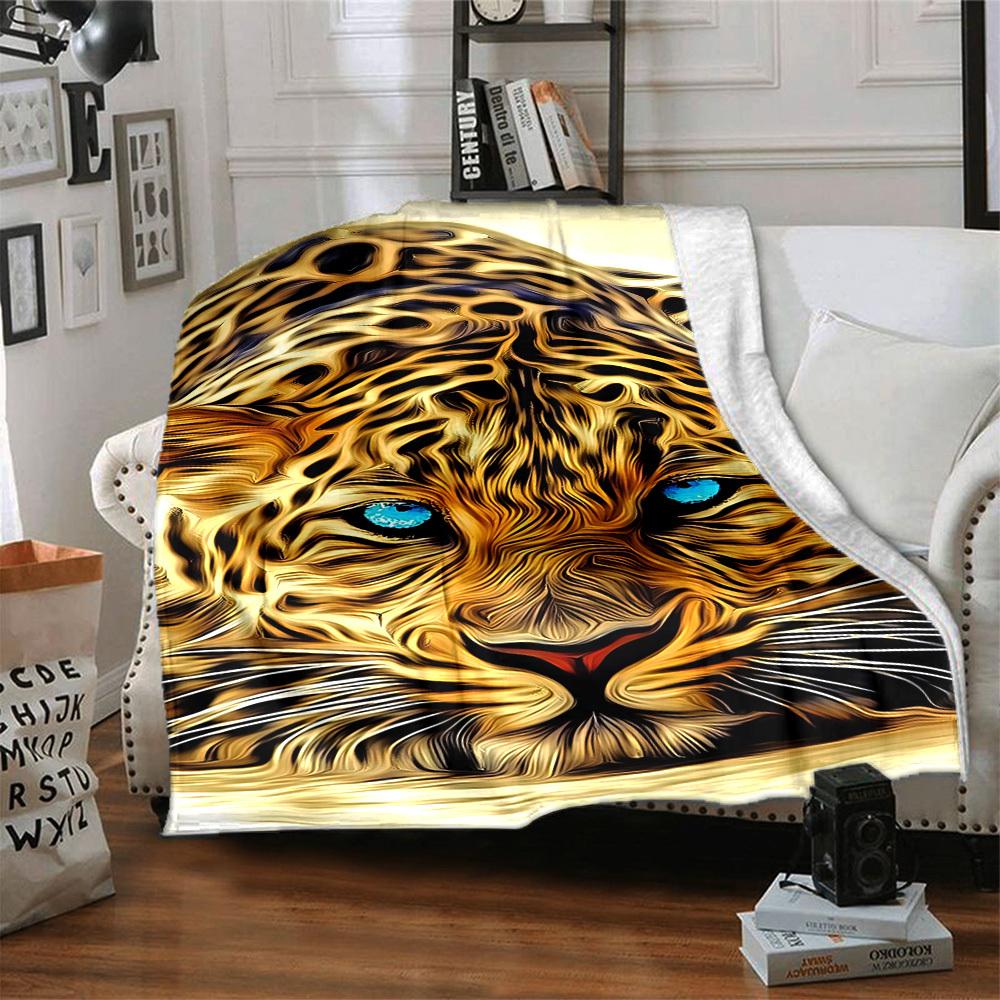 1pc Tiger Print Blanket Lightweight Blanket Throw Blanket For Sofa, Bed, Travel, Camping, Livingroom, Office, Couch, Chair Yy251010074