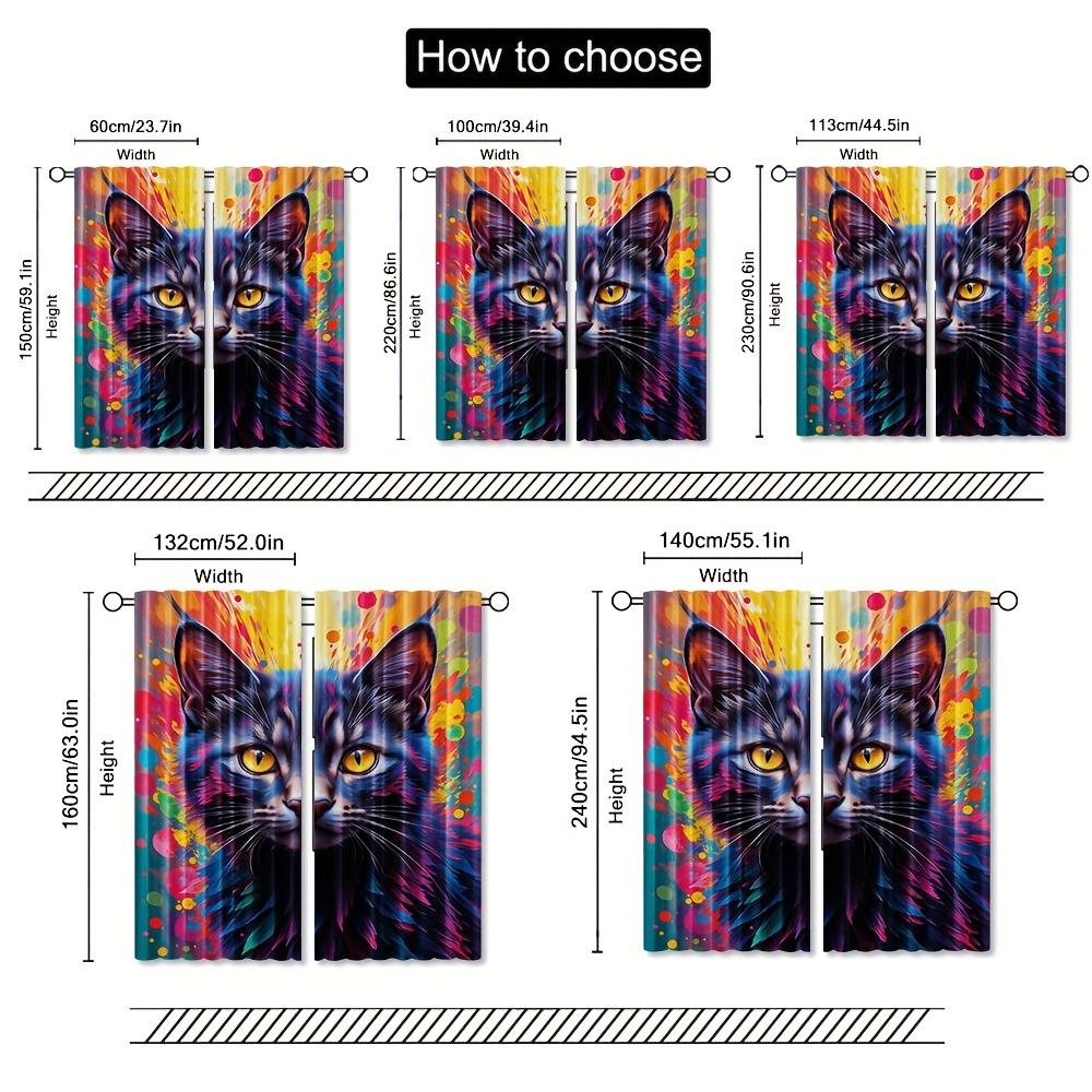 2pcs Vibrant Cat Art Print Curtains - Colorful Abstract Design   Semi-Transparent Polyester   Rod Pocket for Easy Hanging   Perfect