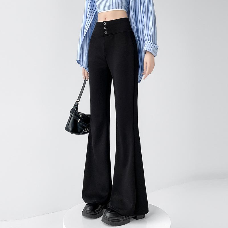 Spring Women's High-Waisted Micro-Flare Cotton Pants - Slimming, Floor-Length Bell Bottoms