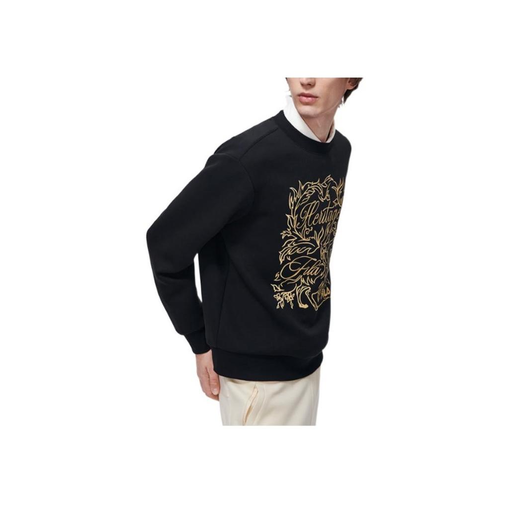 Fila Logo Embroidered Print Pattern Round Neck Sweatshirt Men Sweatshirt Black F11M318203F-BK