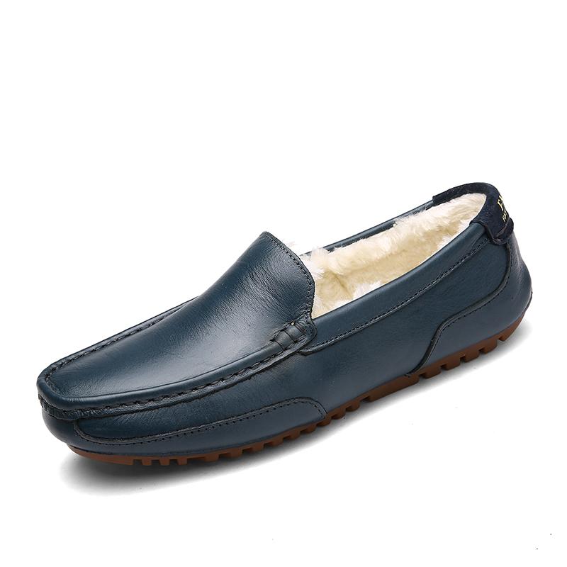

Winter Fur Loafers Men Casual Shoes Cotton Leather Dress Shoes Slip-on Flats Plush Man Moccasins Fleece Lined Driving Shoes 39