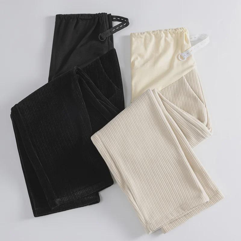 Chenille Wide-Leg Maternity Pants - Autumn/Winter Cotton Velvet Corduroy Straight-Leg Floor-Length