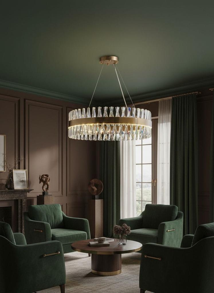 Amsterdam - Chandelier 60cm, LED Ring 3 Color 50W, Brushed Brass K9 Crystal