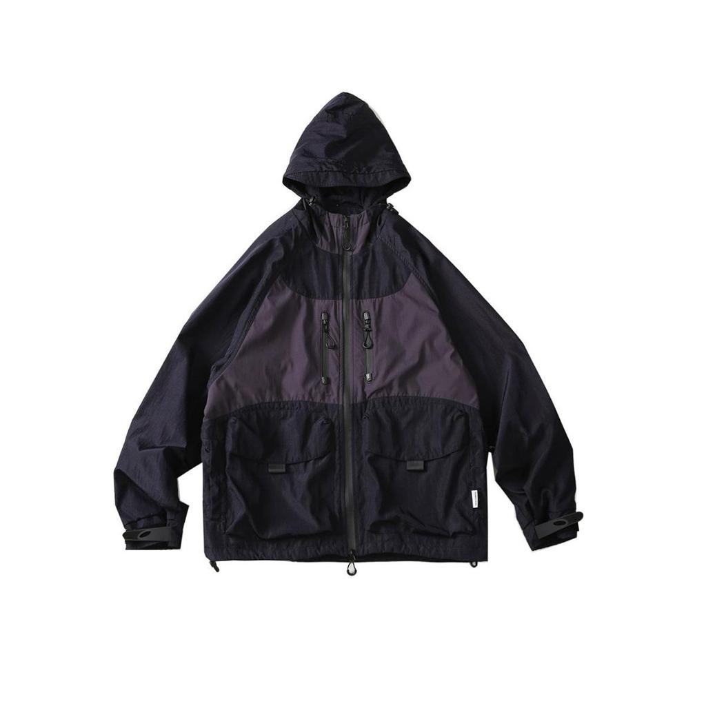 TENDGANK Color Block Hooded Windbreaker with Pockets - Japanese Retro Style