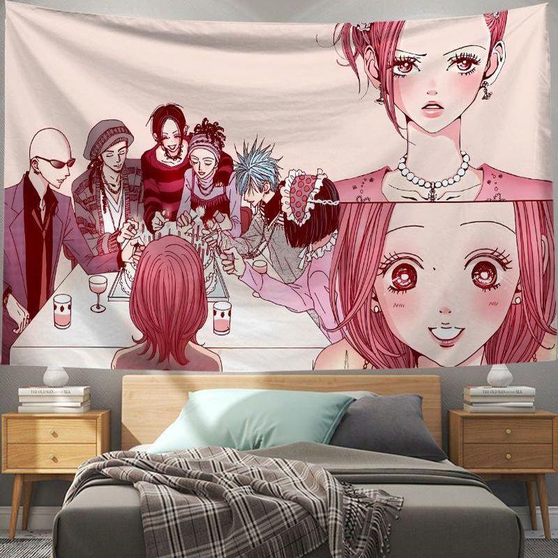 Punk Rock Band Anime Tapestry Wall Hanging Red Yellow Manga Electric Guitar Aesthetic Wall Art Dorm Room Decor