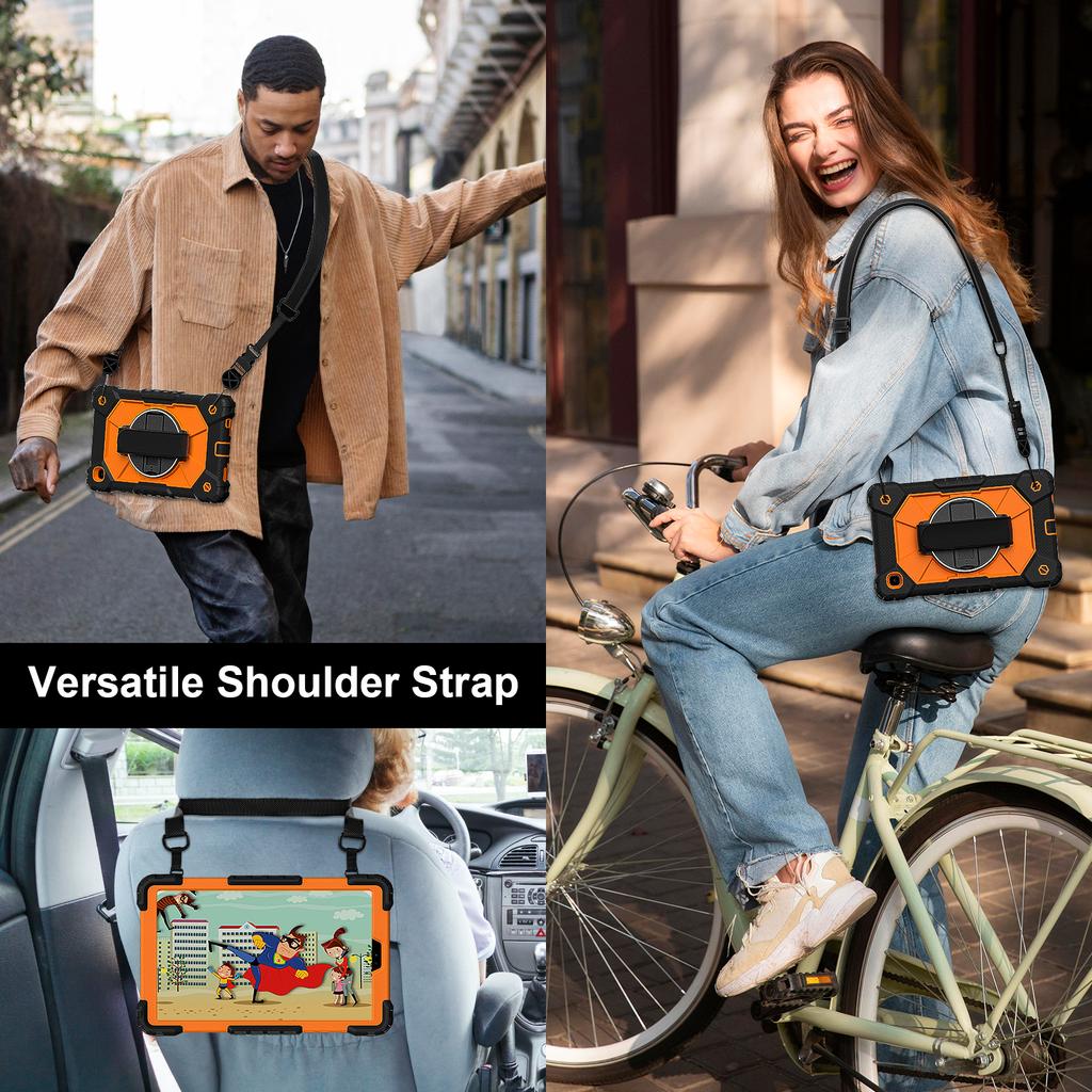 Rotatable Heavy Duty Case for Samsung Galaxy Tab A7 Lite 8.7 2021 SM-T220 SM-T225 3-Layers Armor Stand Cover with Shoulder Strap