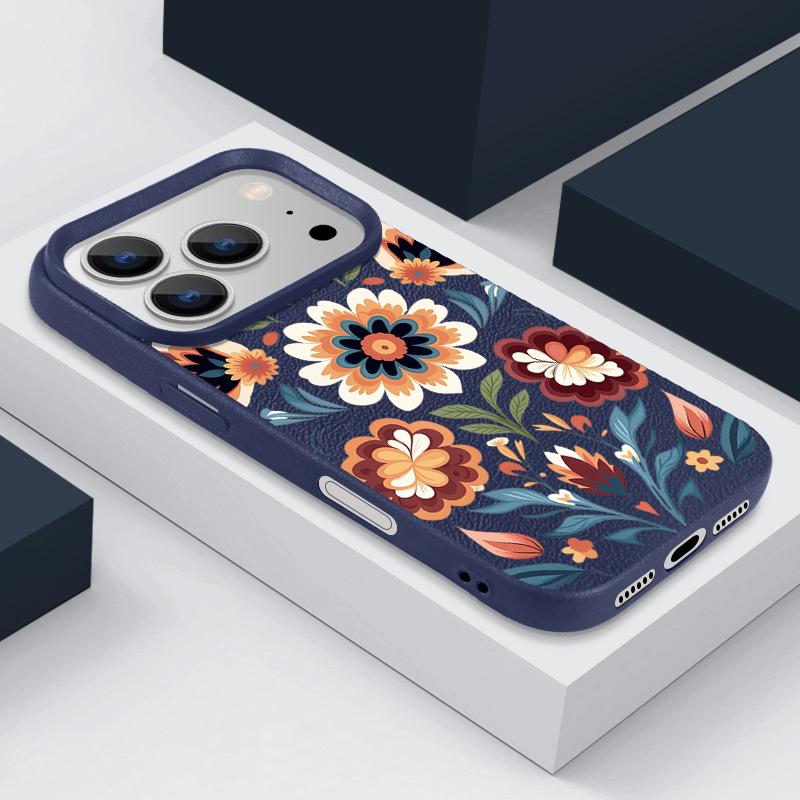 Cartoon Daisies Flower Pattern Case For iPhone 17 Pro Max iPhone 16 15 14 13 Pro Max 11 17e 16e Luxury Leather Texture Soft Silicone Matte Cover