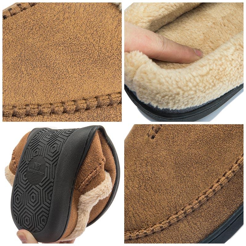Fashion Men's Slippers Home Winter Indoor Plush Warm Shoes Thick Bottom Plush Waterproof Leather House Slippers Man Suede Cotton Shoes