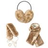 Deer Print Faux Fur Scarf Adjustable Ear Muffs Cute Plush Neck Warmer  Women