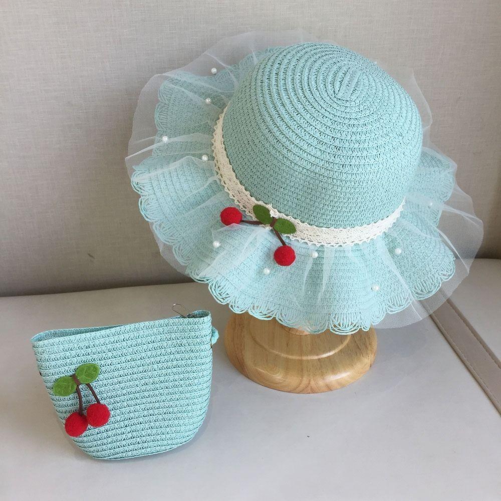 Wide Brim Kids Sun Hat Pearl Decoration Beach Hat Cute Style Straw Hat Girls Accessories