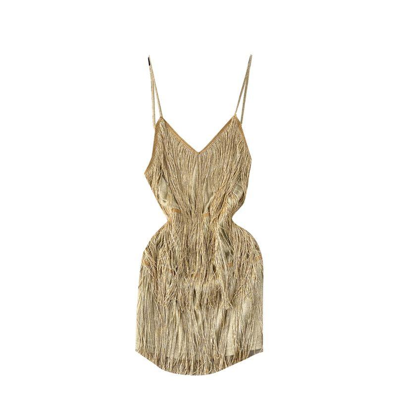 Sexy Open Back Furry Tassel Slim Looking Sling Dress