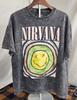 Nirvana Grijs Zuurwas Band Smiley Punk Korte Mouw Grunge Maat XL Unisex T-shirt