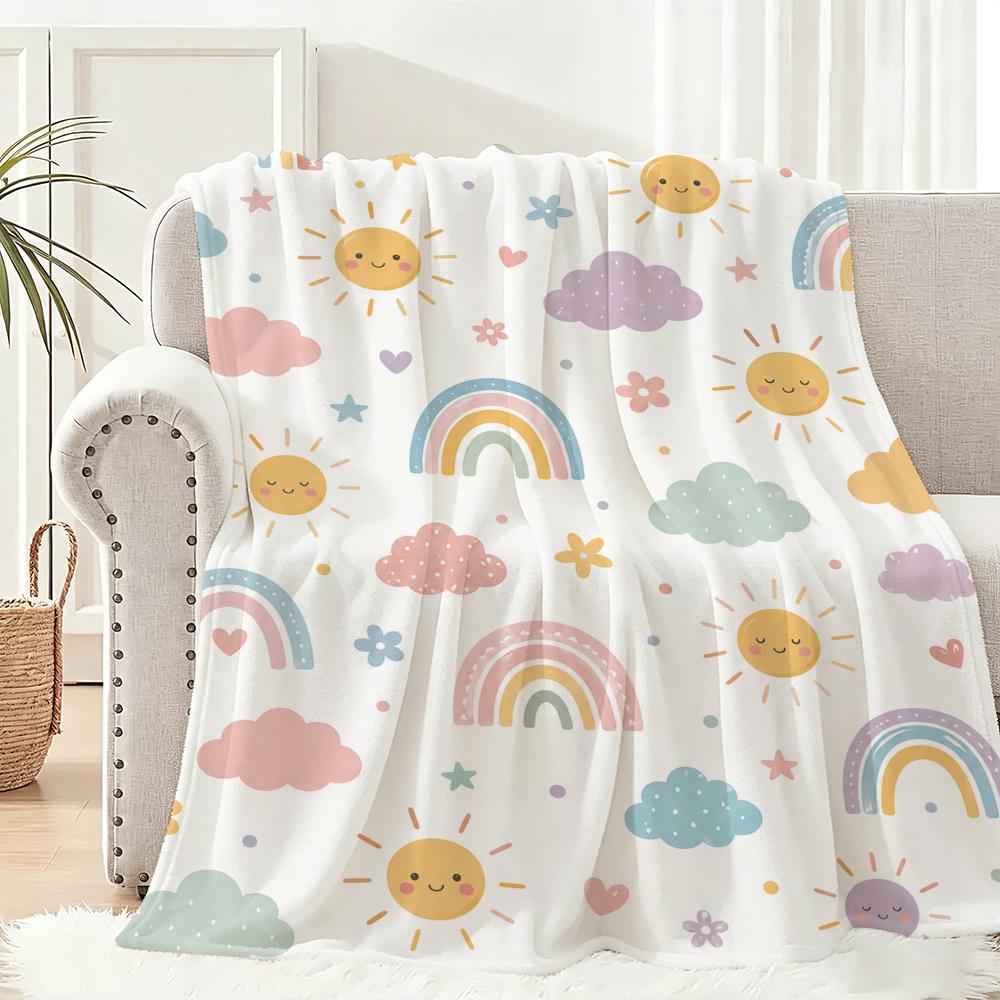Rainbow Sunshine Cute Throw Lightweight 240G Flannel Blanket Soft Skin-Friendly For Summer Cooling