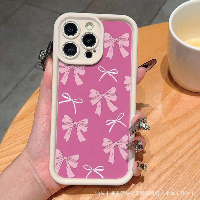 Pink bow for iPhone16Promax mobile phone case 15 anti-drop 14 Apple 13/12/11 case