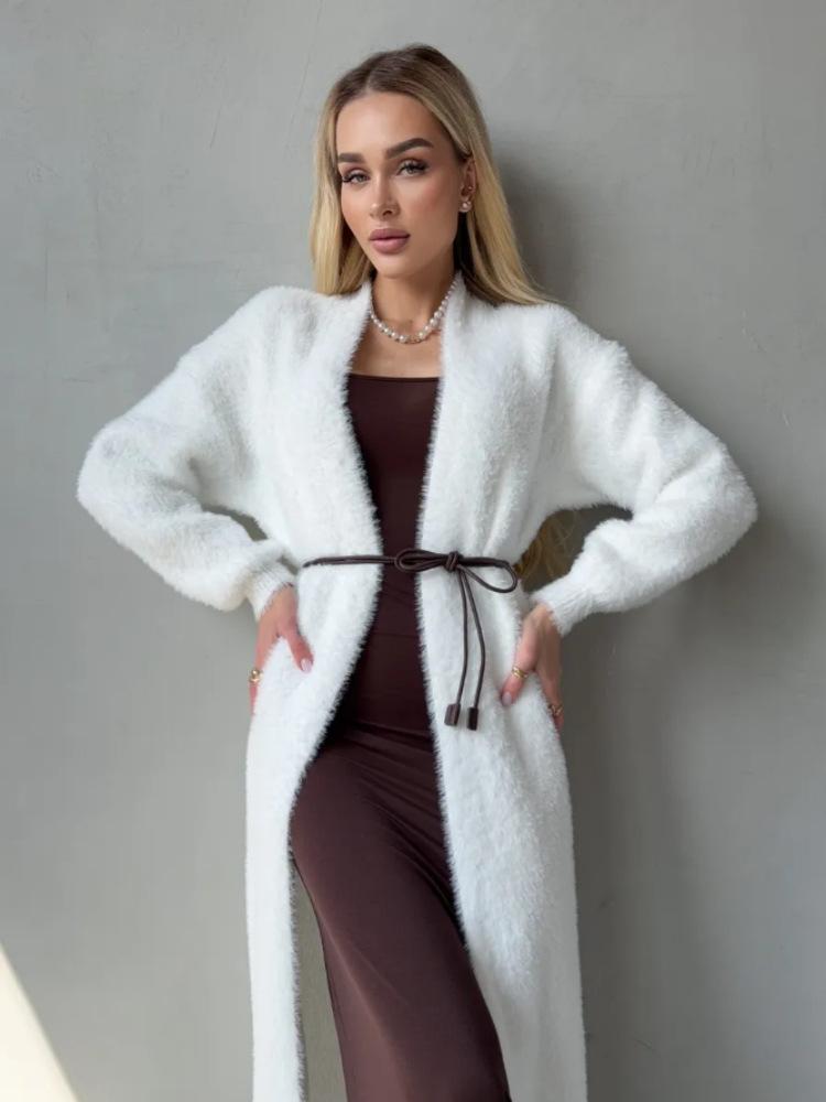 Mink Velvet Long Cardigan Sweater for Women, Loose Loose Lazy Style for Autumn and Winter, Fluffy and Soft, Layered with a Knit Jacket