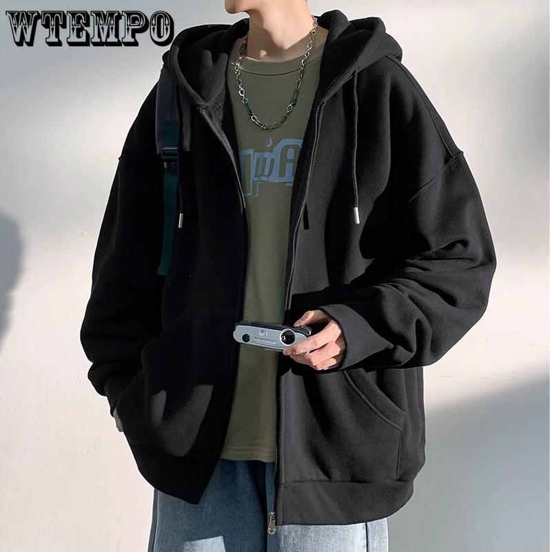Solid-color Sweatshirt Jacket Men's Simple and Trendy Jacket Women's Spring and Autumn Hooded Jacket Loose and Casual Cardigan Top