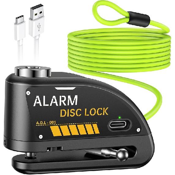 ONVIAN Motorcycle Disc Brake Lock With 120DB Alarm, Rechargeable Waterproof Motorcycle Locks Anti Theft For 7Mm Motorcycle Brake Helmet Scooter Wheel
