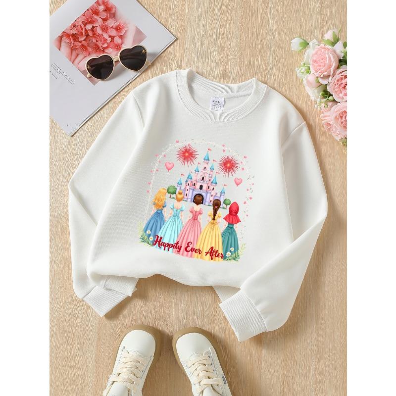 Sweatshirt Featuring a Princess Castle Theme, Perfect for a Fairy Tale Happy Ending. This Stylish Crew Neck Top Is Designed for Girls