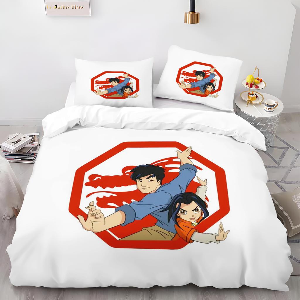 Cartoon Quilt Duvet Jackie Chan Adventures Cover Comforter Bedding Set King Cute Printed Children 3-Piece Bedding Set