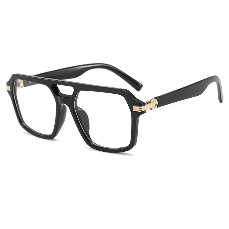 Optical Glasses Frame Men'S Trendy Retro Myopia Glasses Frame Double Beam Square Frame Anti-Blue Light Glasses Flat Mirror